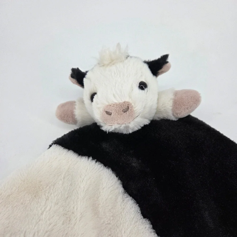 Hallmark Baby Cow Security Blanket Lovey Black White Spotted Faux Fur Satin Trim